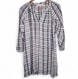 LOFT Plaid Tunic Dress in Black White Gray Size XS